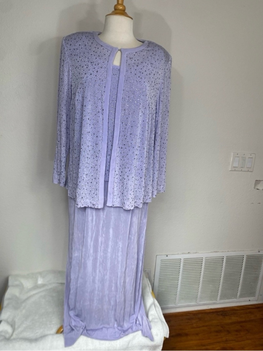 Alex Evenings Women's Lavender Sparkle Special Occasion Dress + Cardigan Size 14